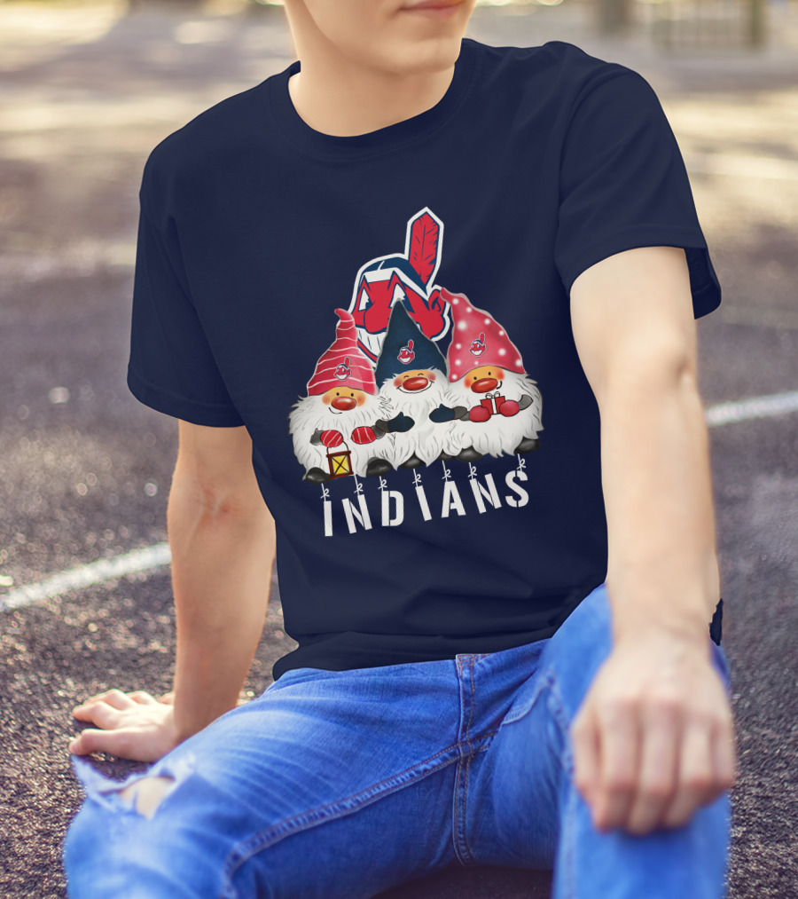 Cleveland Indians Merry Christmas Happy Holidays Gnomes Chief Wahoo T-Shirt