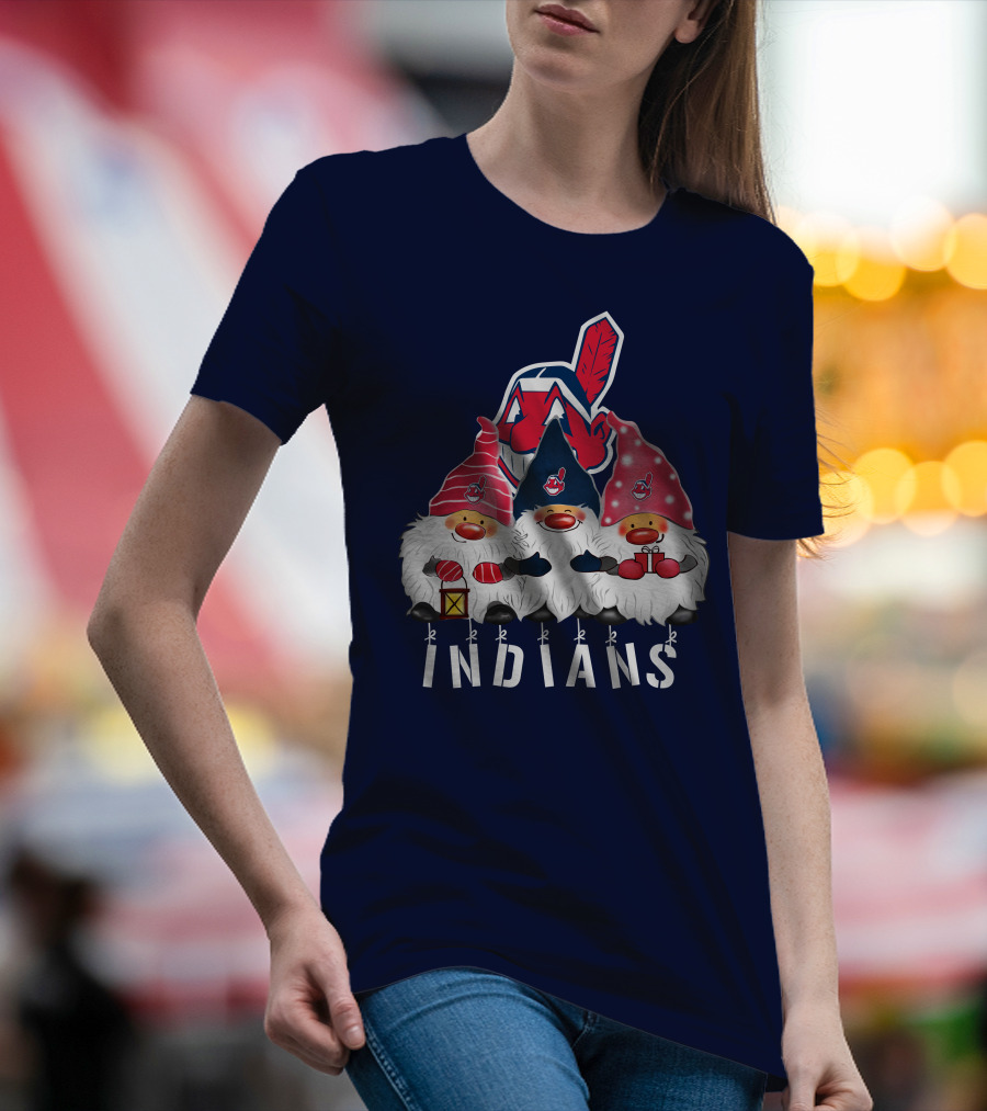 Cleveland Indians Merry Christmas Happy Holidays Gnomes Chief Wahoo T-Shirt