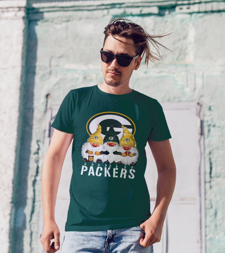 Green Bay Packers Gnomes Merry Christmas Happy Holidays T-Shirt