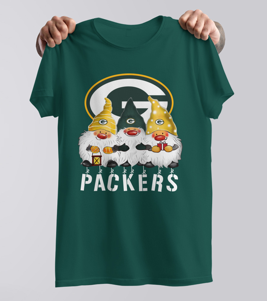 Green Bay Packers Gnomes Merry Christmas Happy Holidays T-Shirt