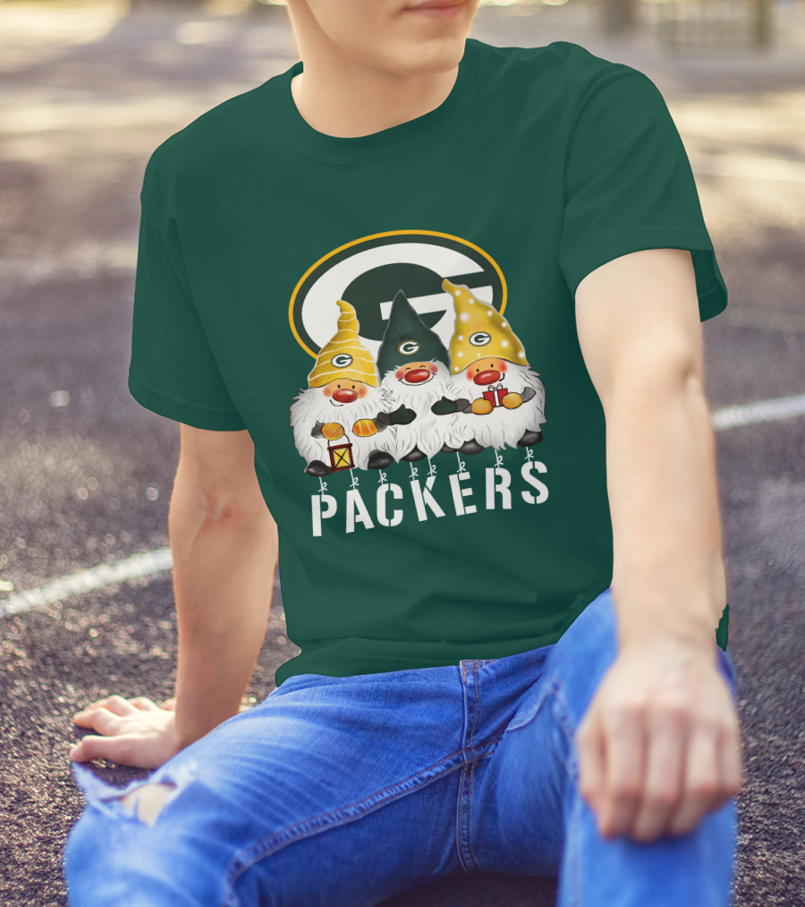 Green Bay Packers Gnomes Merry Christmas Happy Holidays T-Shirt