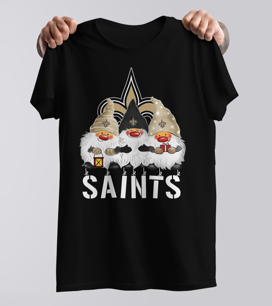 New Orleans Saints Merry Christmas Happy Holidays Gnomes Fleur-de-lis T-Shirt