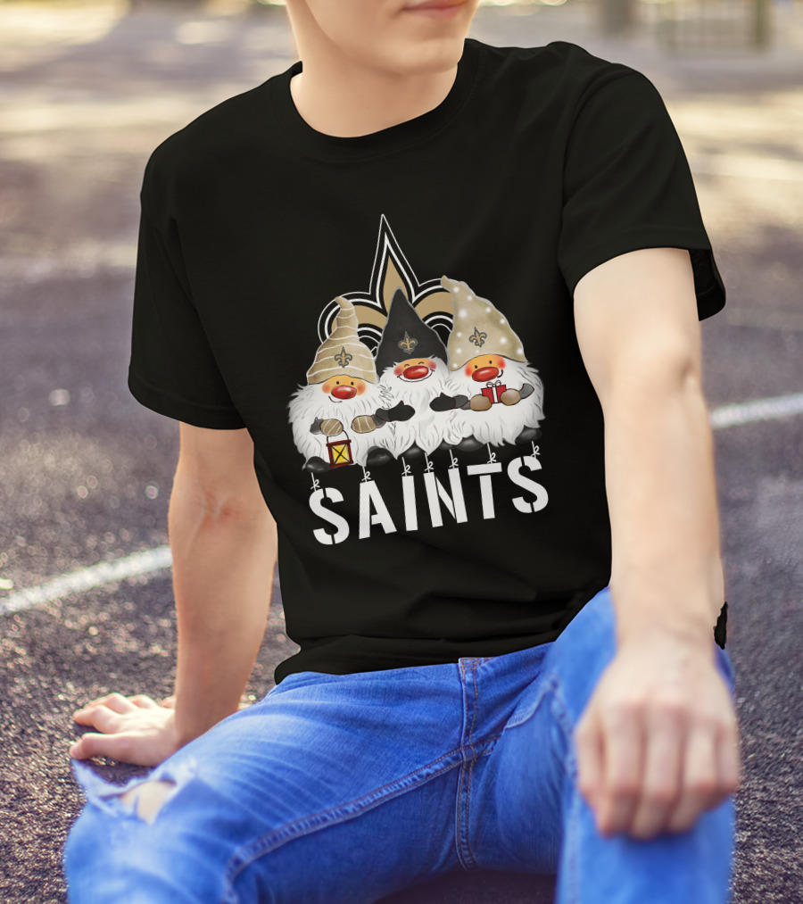 New Orleans Saints Merry Christmas Happy Holidays Gnomes Fleur-de-lis T-Shirt