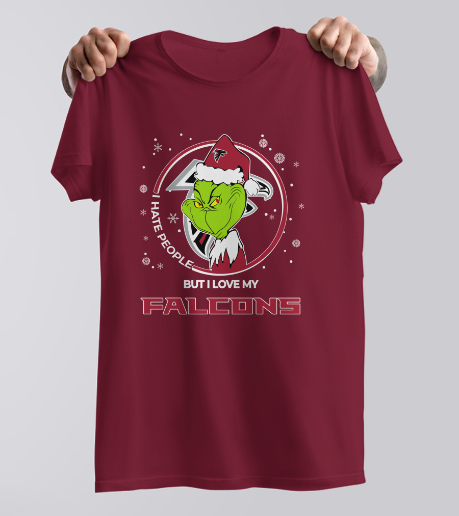Christmas Grinch Santa I Hate People But I Love My Falcons T-Shirt