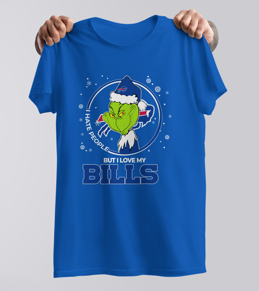 Grinch Christmas I Hate People But I Love My Buffalo Bills T-Shirt