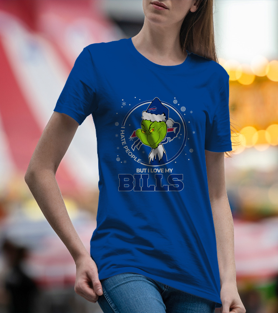 Grinch Christmas I Hate People But I Love My Buffalo Bills T-Shirt