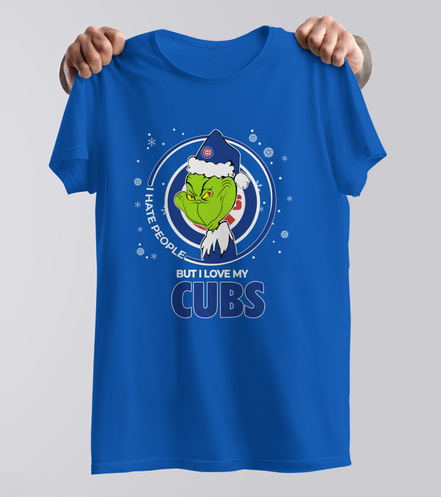 Grinch Christmas Santa I Hate People But I Love My Cubs T-Shirt