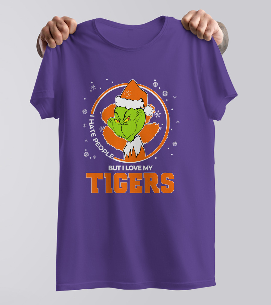 Christmas Grinch Santa I Hate People But I Love My Tigers T-Shirt