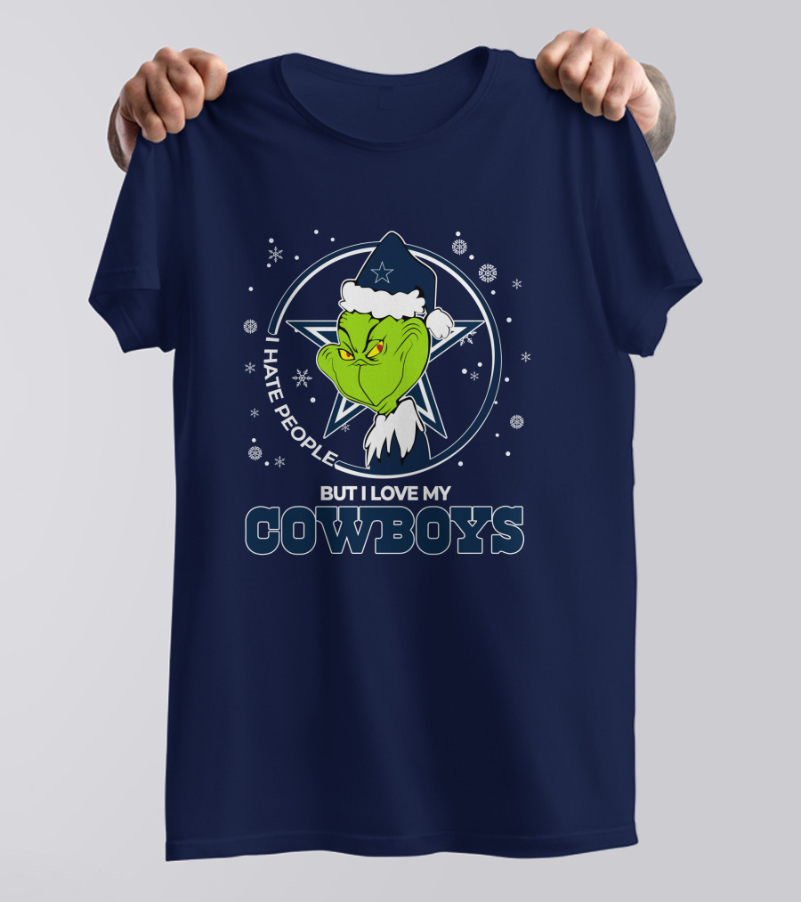 I Hate People But I Love My Dallas Cowboys Grinch Santa Christmas T-Shirt