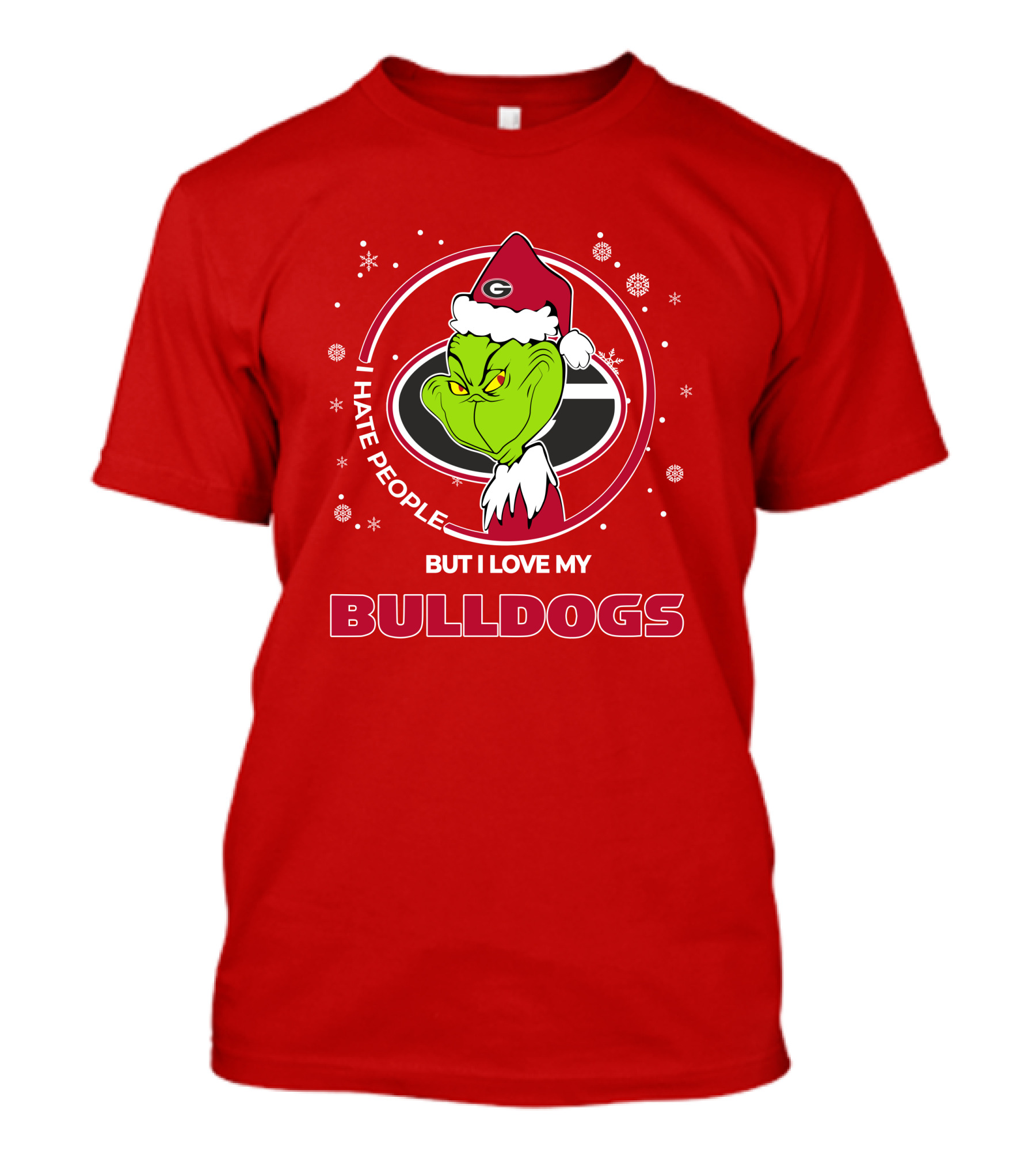 Christmas Grinch Santa I Hate People But I Love My Bulldogs Georgia T-Shirt