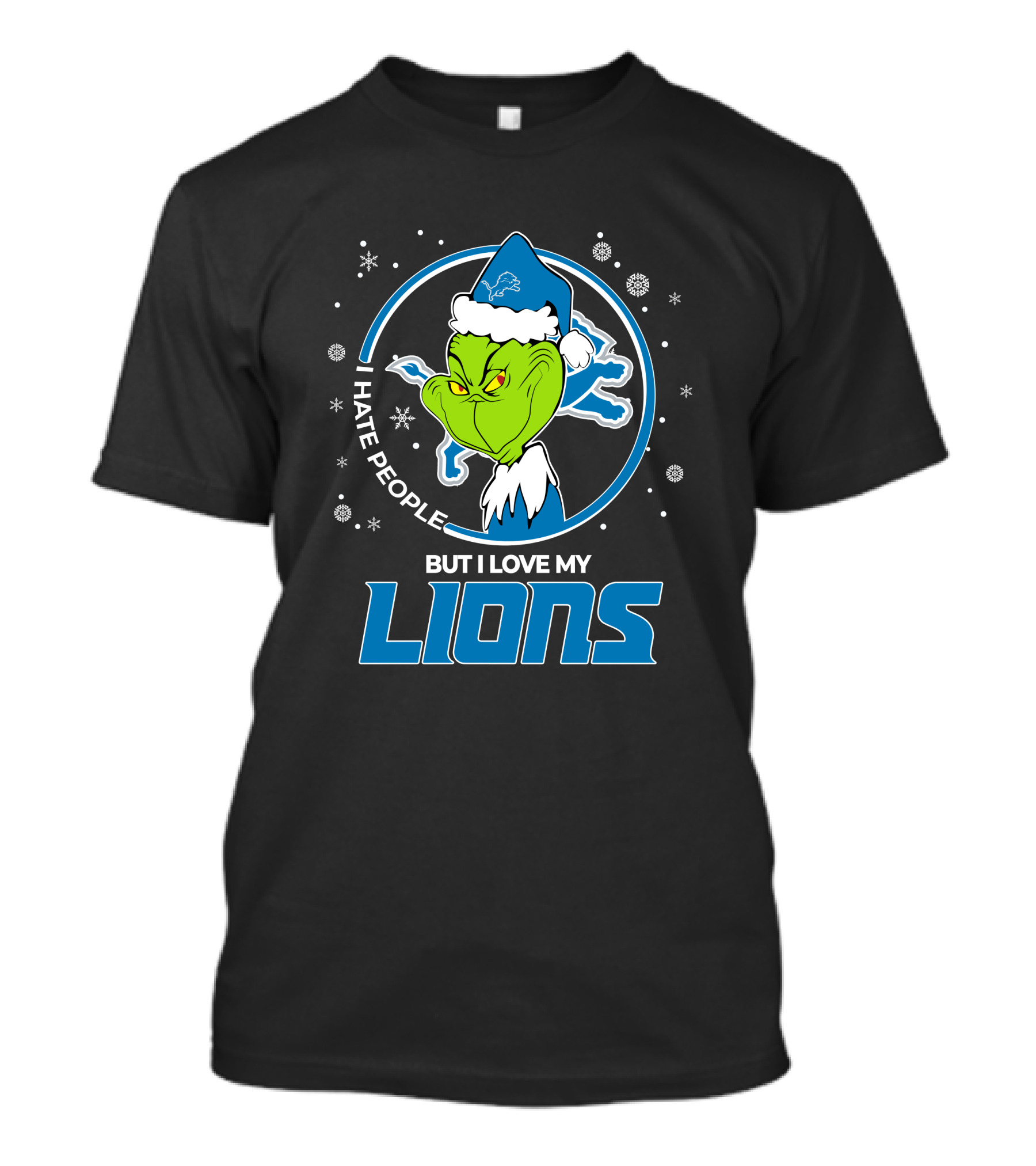 I Hate People But I Love My Detroit Lions Grinch Santa Christmas T-Shirt