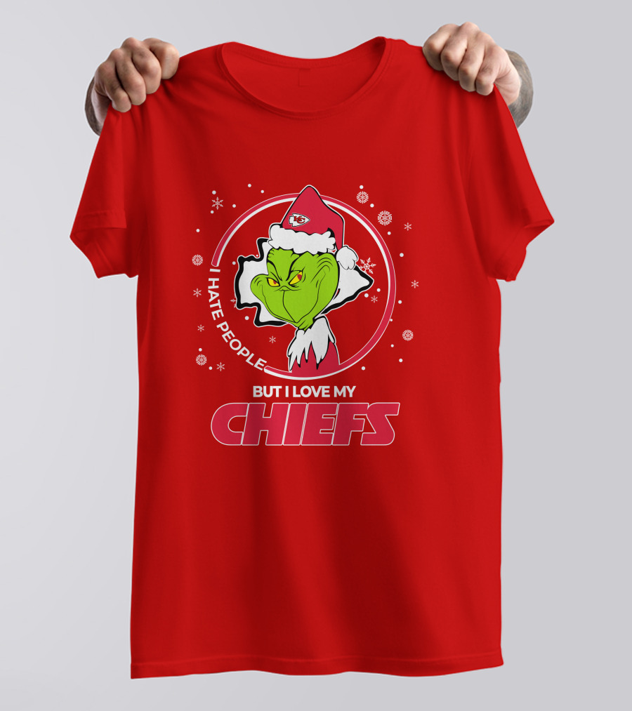 Christmas Grinch Santa I Hate People But I Love My Chiefs T-Shirt
