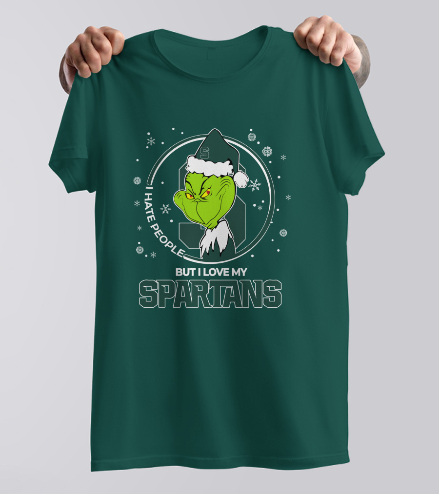 Christmas Grinch Santa I Hate People But I Love My Spartans T-Shirt