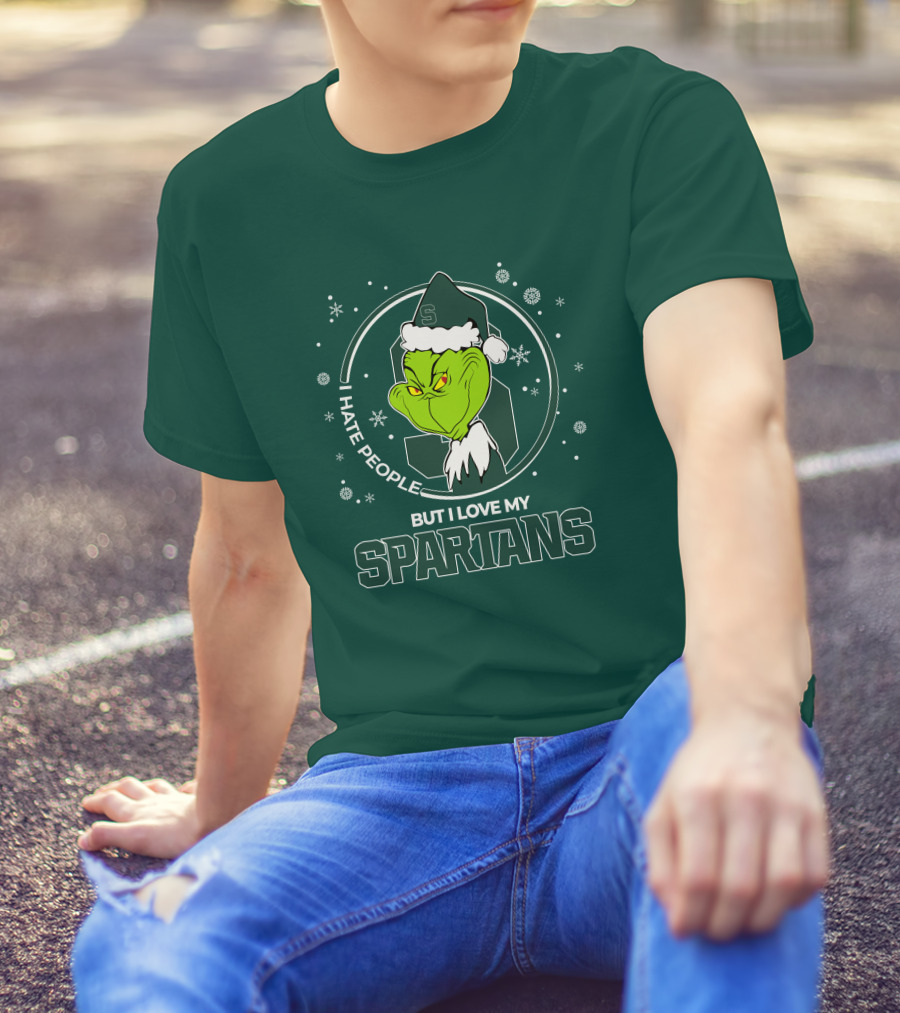 Christmas Grinch Santa I Hate People But I Love My Spartans T-Shirt