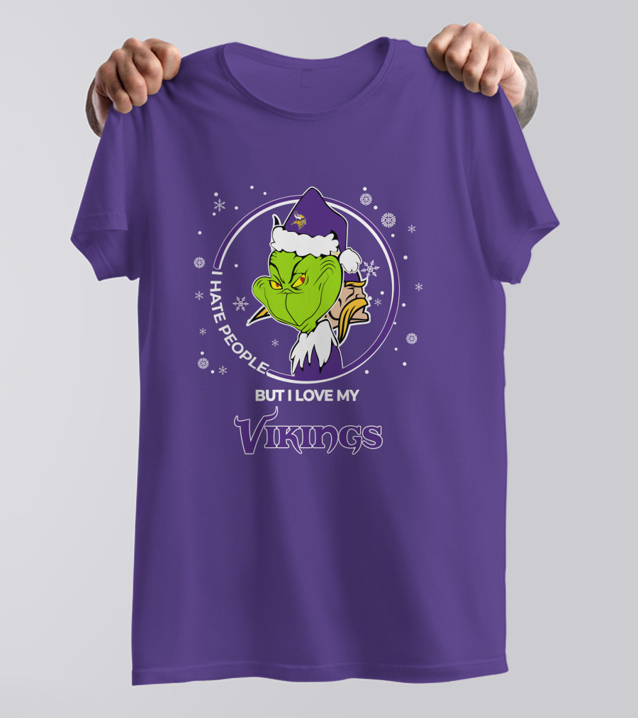 Christmas Grinch Santa I Hate People But I Love My Vikings T-Shirt