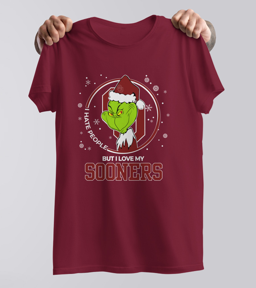 I Hate People But I Love My Sooners Grinch Christmas Santa T-Shirt