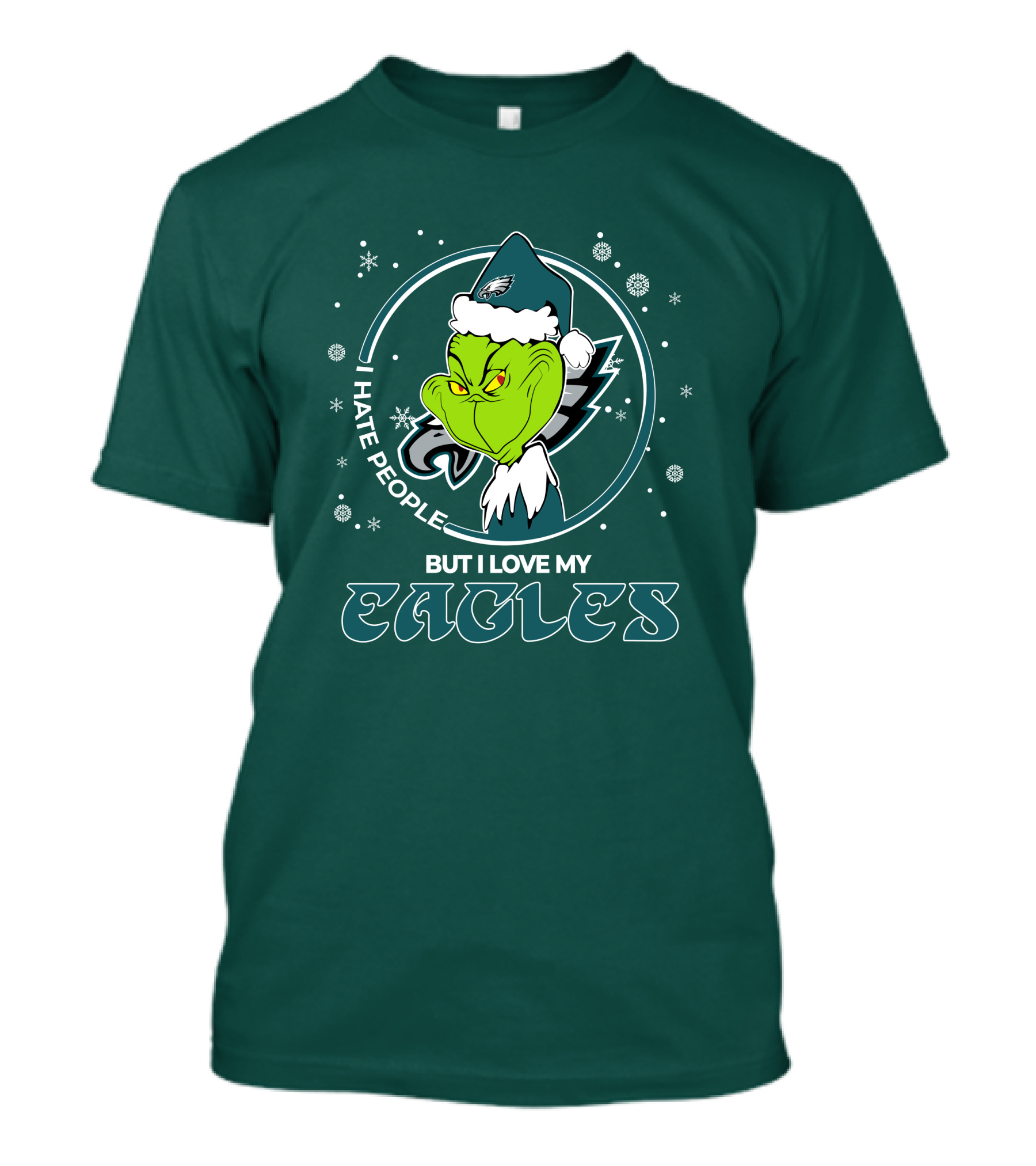 Christmas Grinch Santa I Hate People But I Love My Eagles Philadelphia T-Shirt