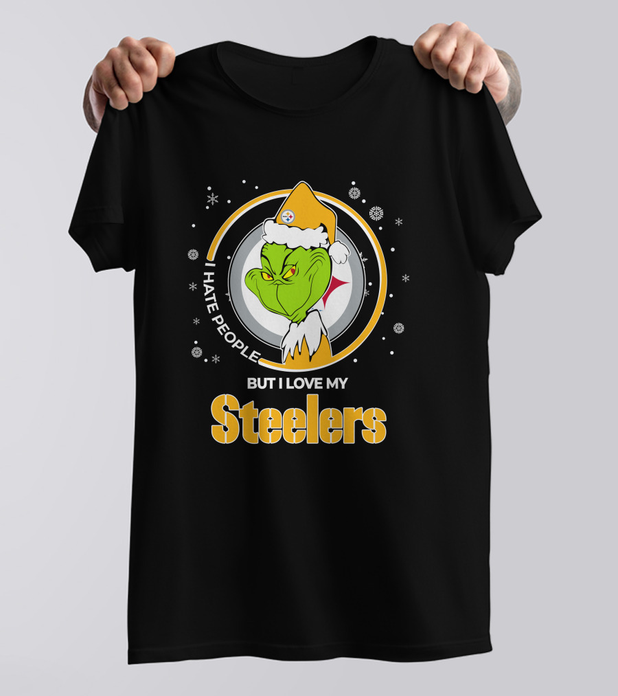 Christmas Grinch Santa I Hate People But I Love My Steelers T-Shirt
