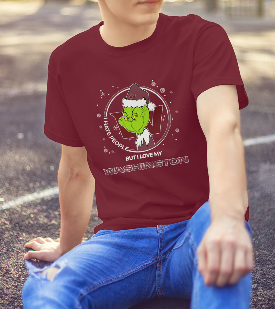 Christmas Grinch Santa I Hate People But I Love My Washington T-Shirt