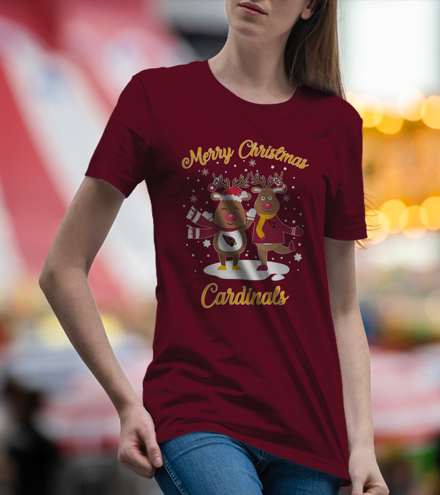 Merry Christmas Cardinals Reindeer Funny Christmas T-Shirt