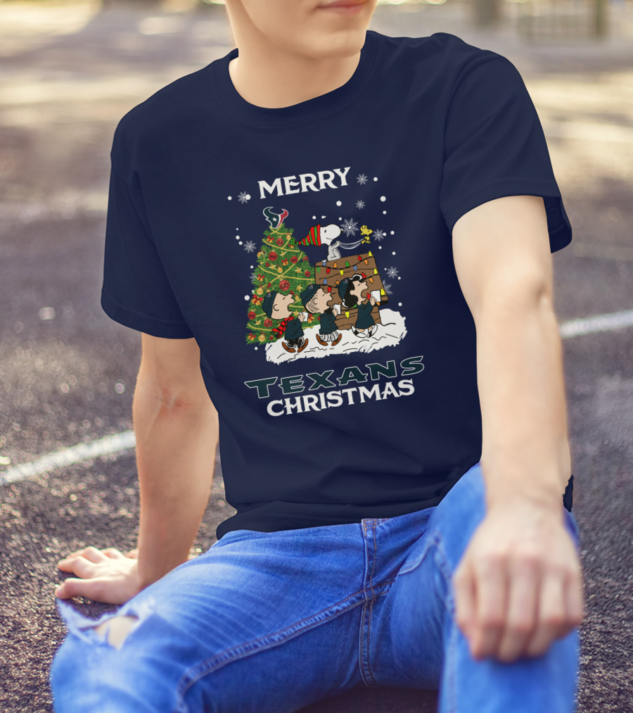 Merry Texans Christmas Peanuts Tree With Snoopy And Houston T-Shirt