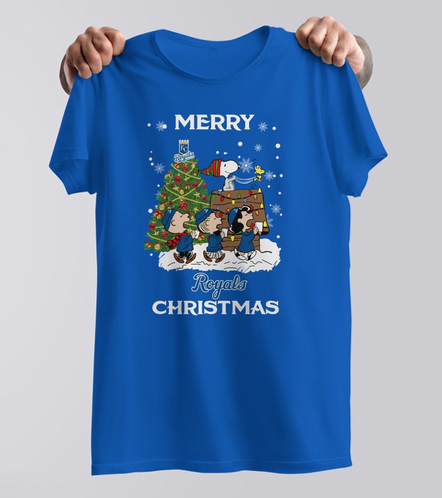 Kansas City Royals Merry Christmas Tree With Snoopy And Peanuts Characters T-Shirt