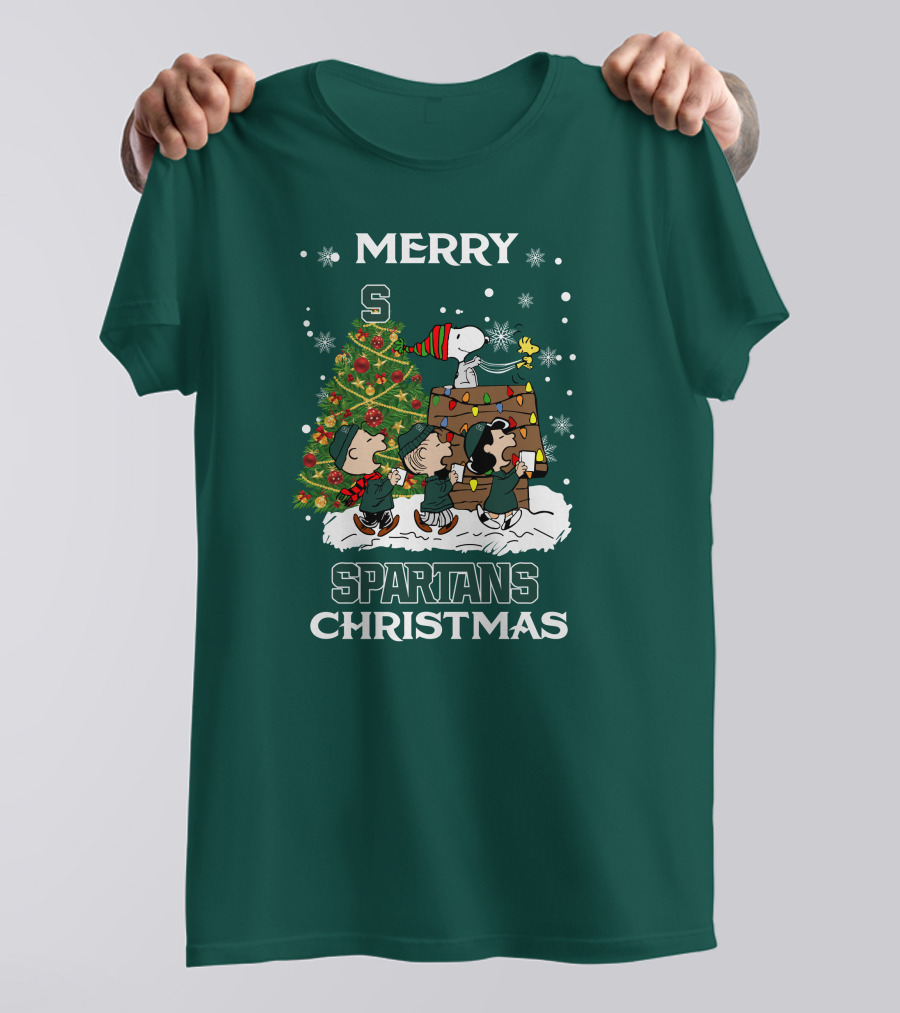 Merry Spartans Christmas Michigan State Peanuts Christmas Tree T-Shirt