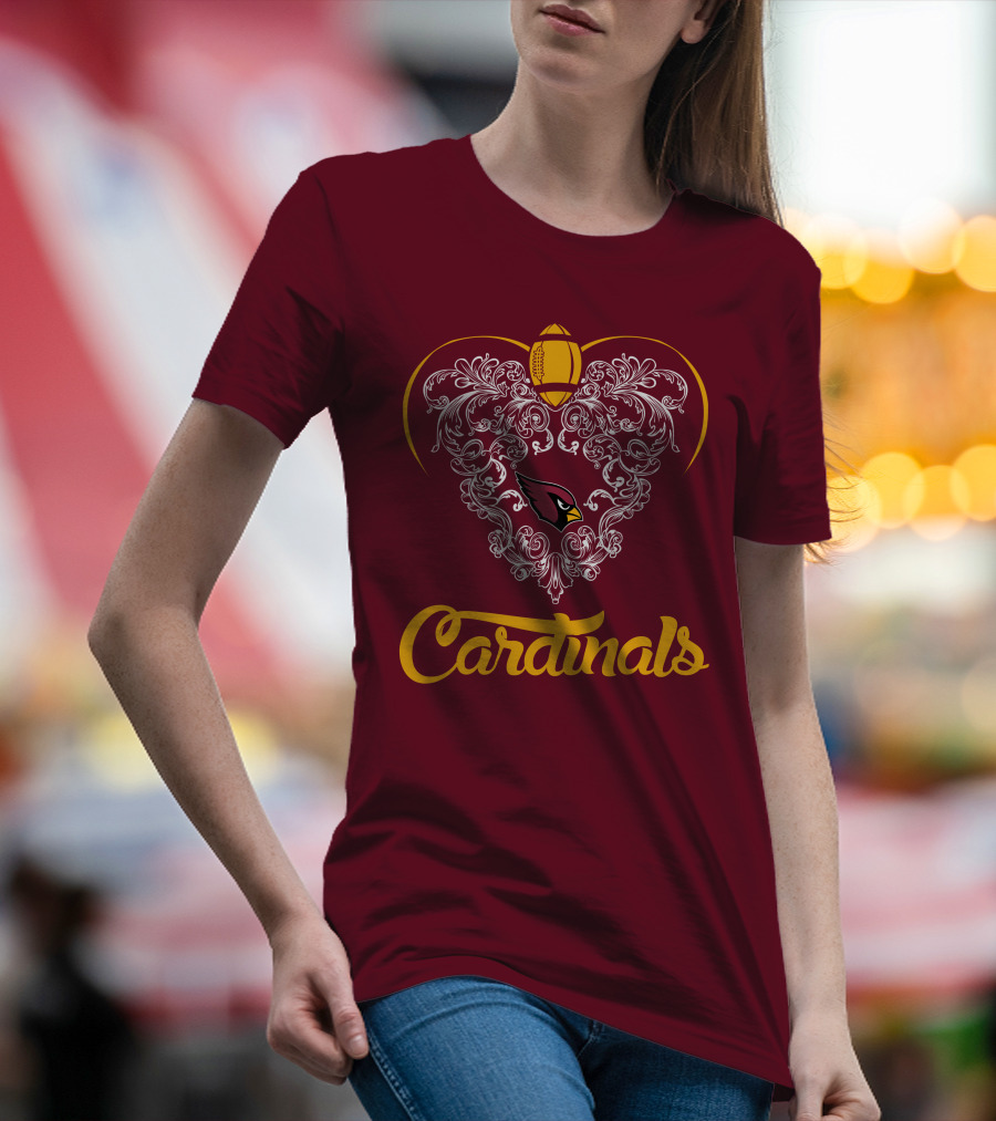 Cardinals Heart With Football And Arizona T-Shirt