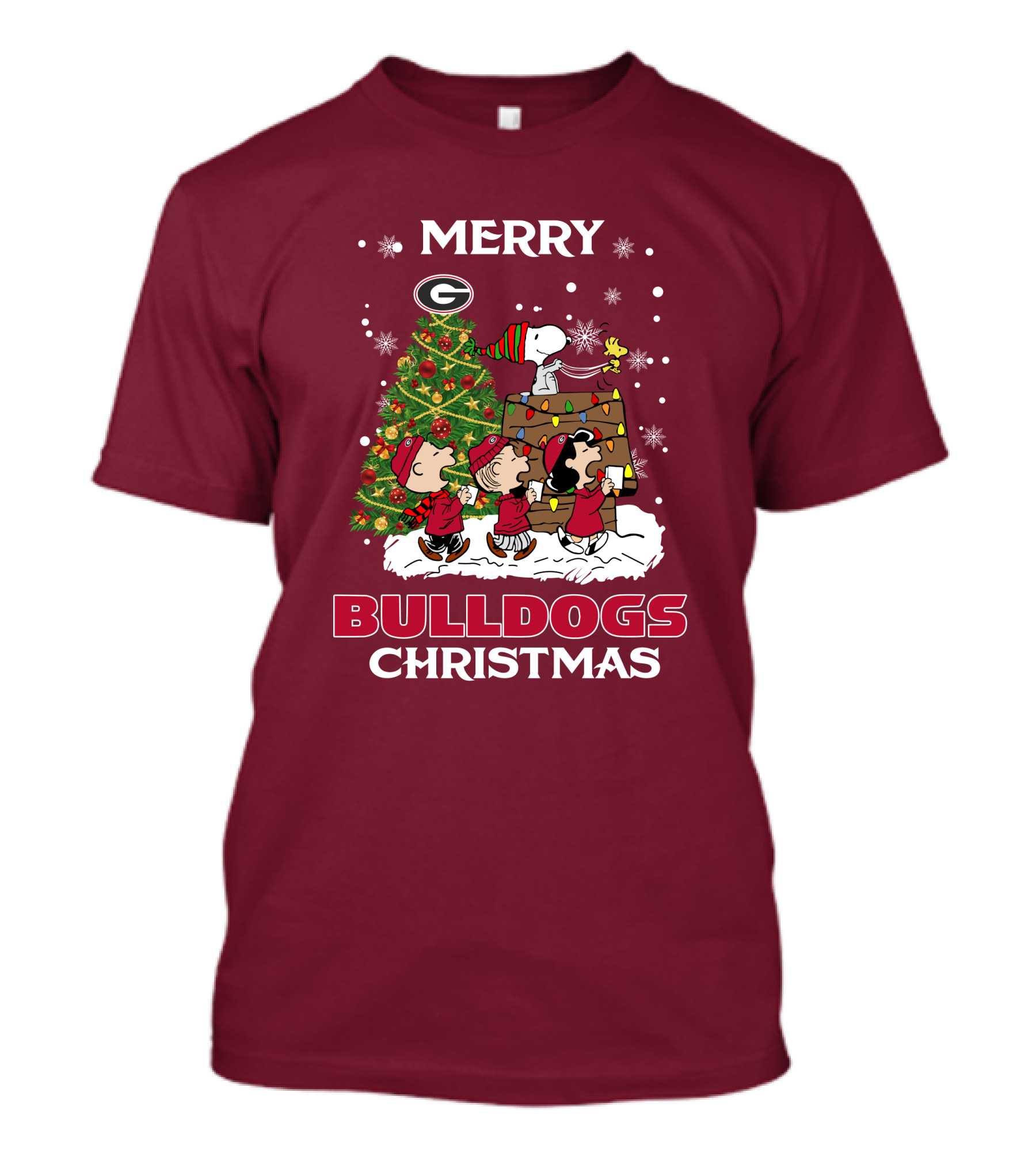 Merry Georgia Bulldogs Christmas Tree Peanuts Holiday Scene T-Shirt