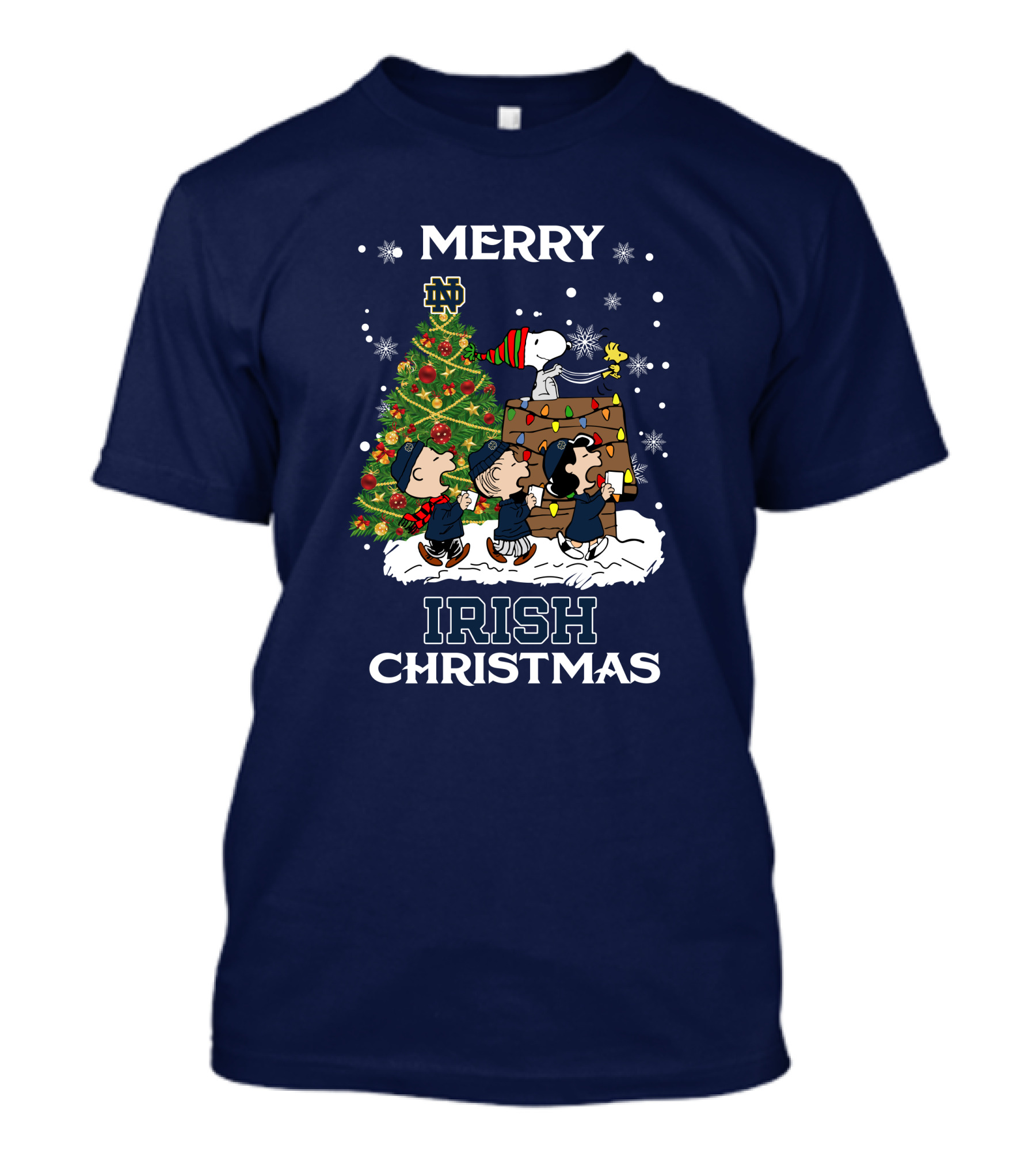 Merry Christmas Notre Dame Fighting Irish Peanuts Christmas Tree T-Shirt