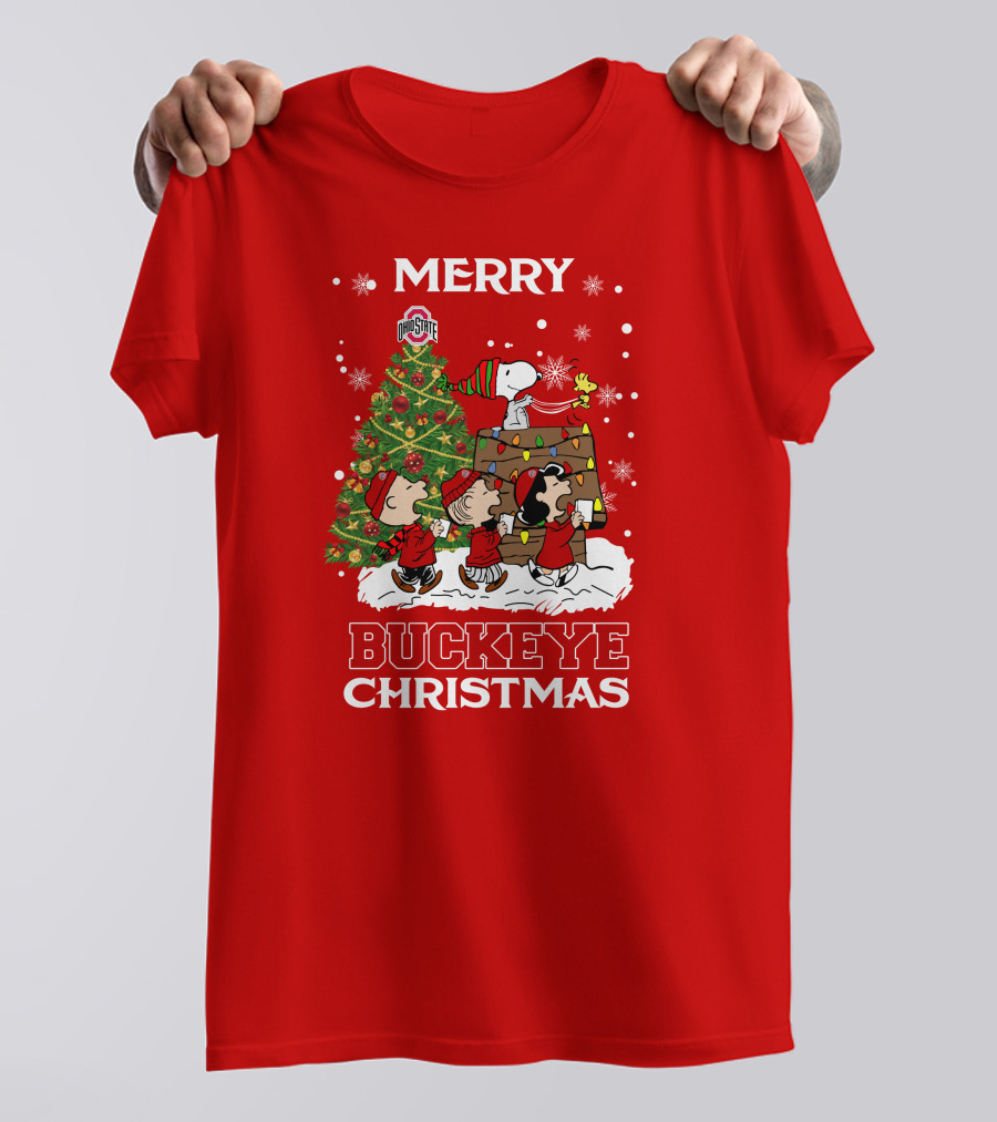 Merry Buckeye Christmas Ohio State Peanuts Christmas Tree T-Shirt