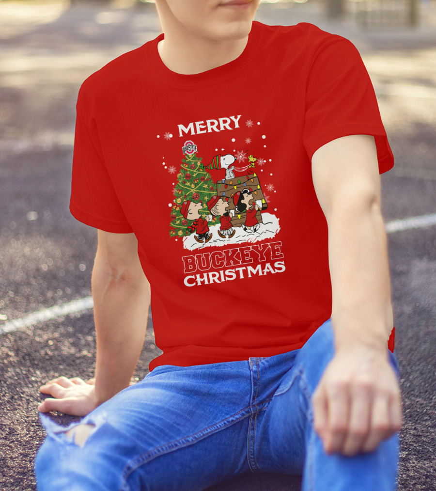 Merry Buckeye Christmas Ohio State Peanuts Christmas Tree T-Shirt