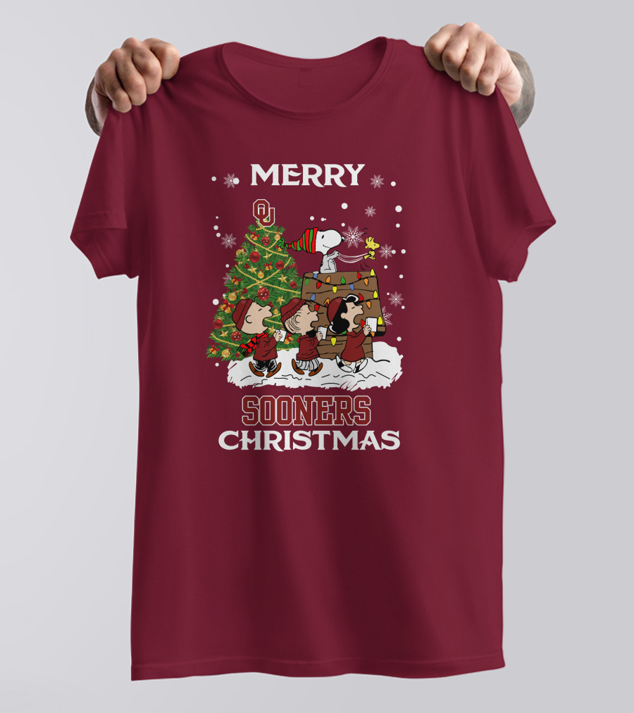 Merry Christmas Snoopy Oklahoma Sooners Christmas Tree Peanuts T-Shirt