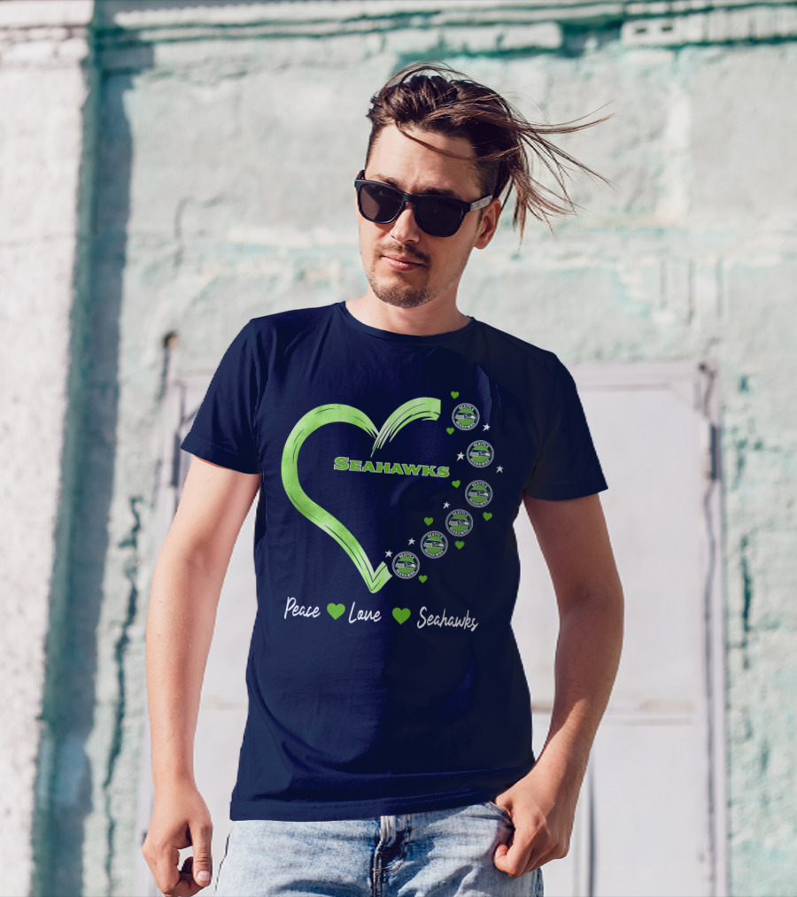 Peace Love Seahawks Seattle Seahawks Hearts T-Shirt
