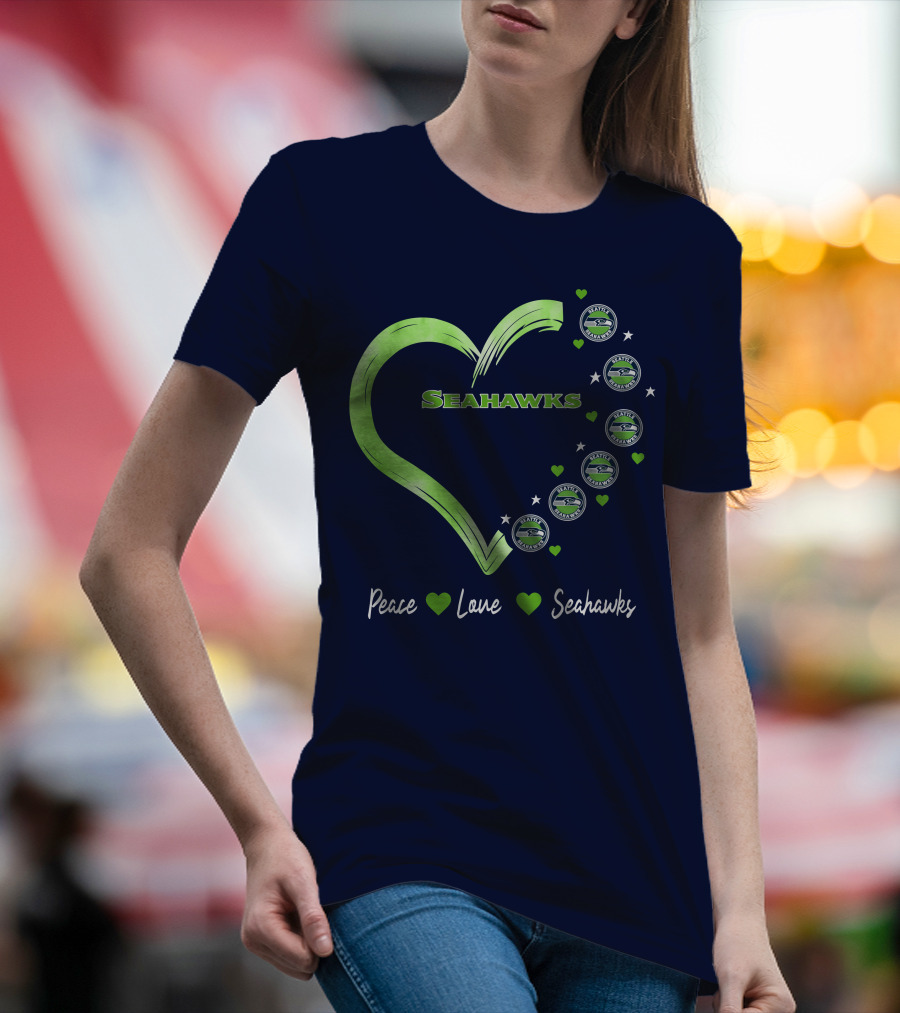 Peace Love Seahawks Seattle Seahawks Hearts T-Shirt