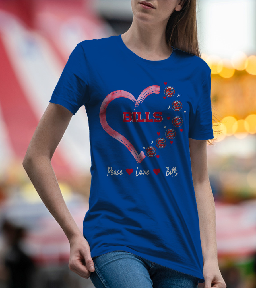 Peace Love Bills Heart Logo Buffalo Bills T-Shirt