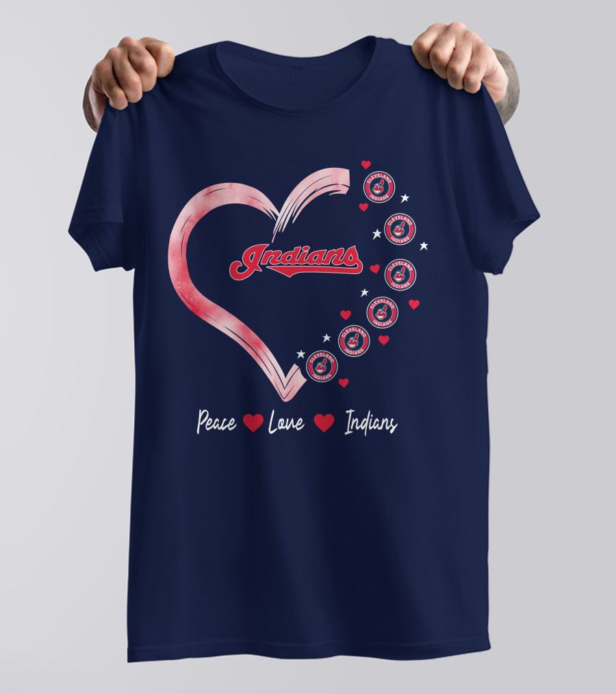 Peace Love Indians Heart Cleveland Indians T-Shirt