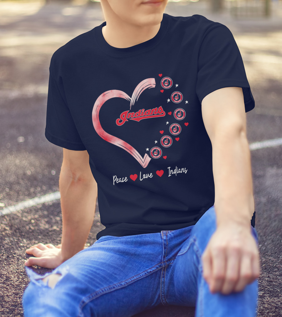 Peace Love Indians Heart Cleveland Indians T-Shirt