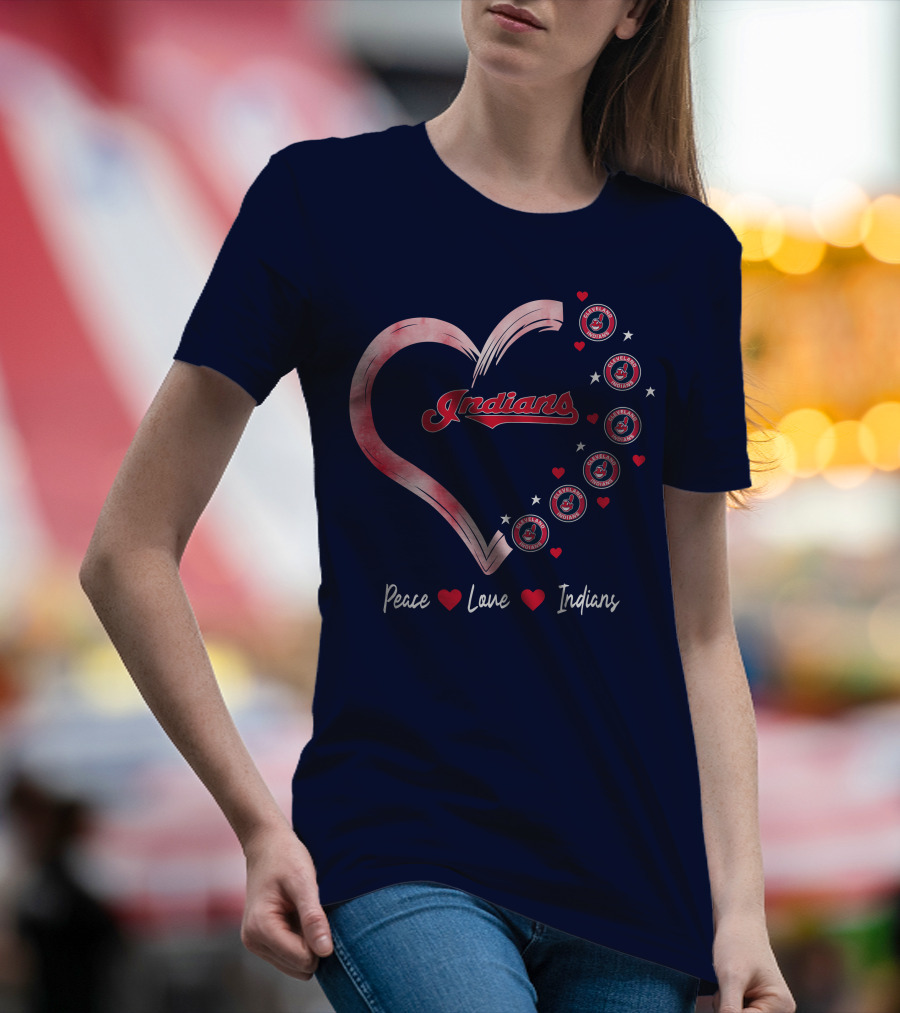 Peace Love Indians Heart Cleveland Indians T-Shirt