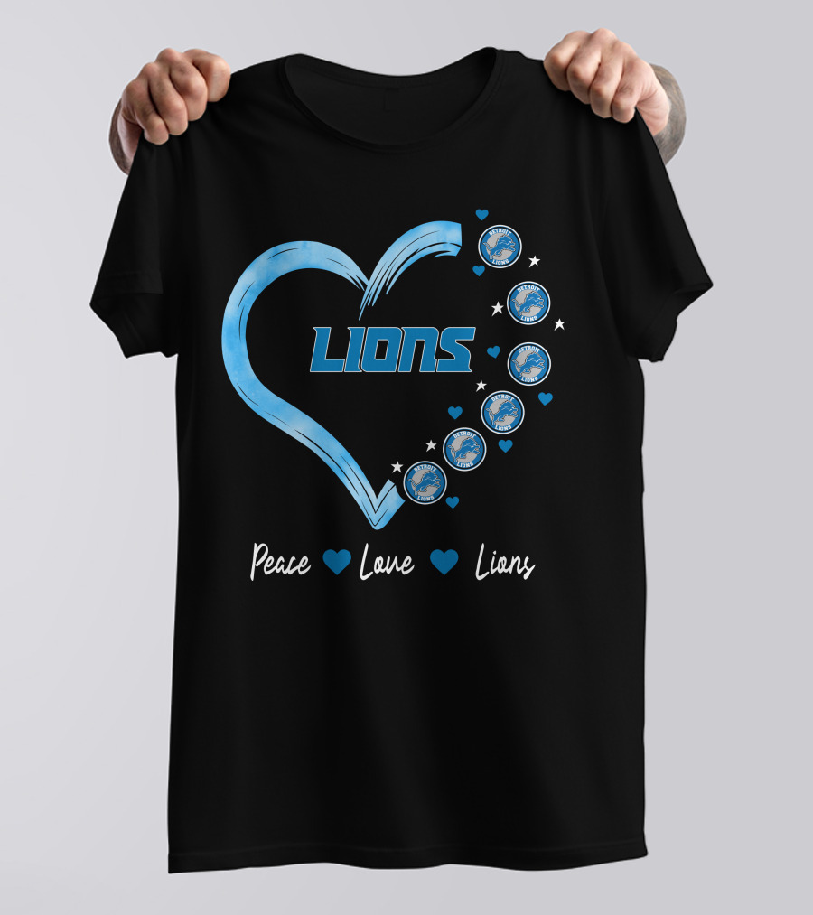 Peace Love Detroit Lions Retro Heart Fan Emblem T-Shirt