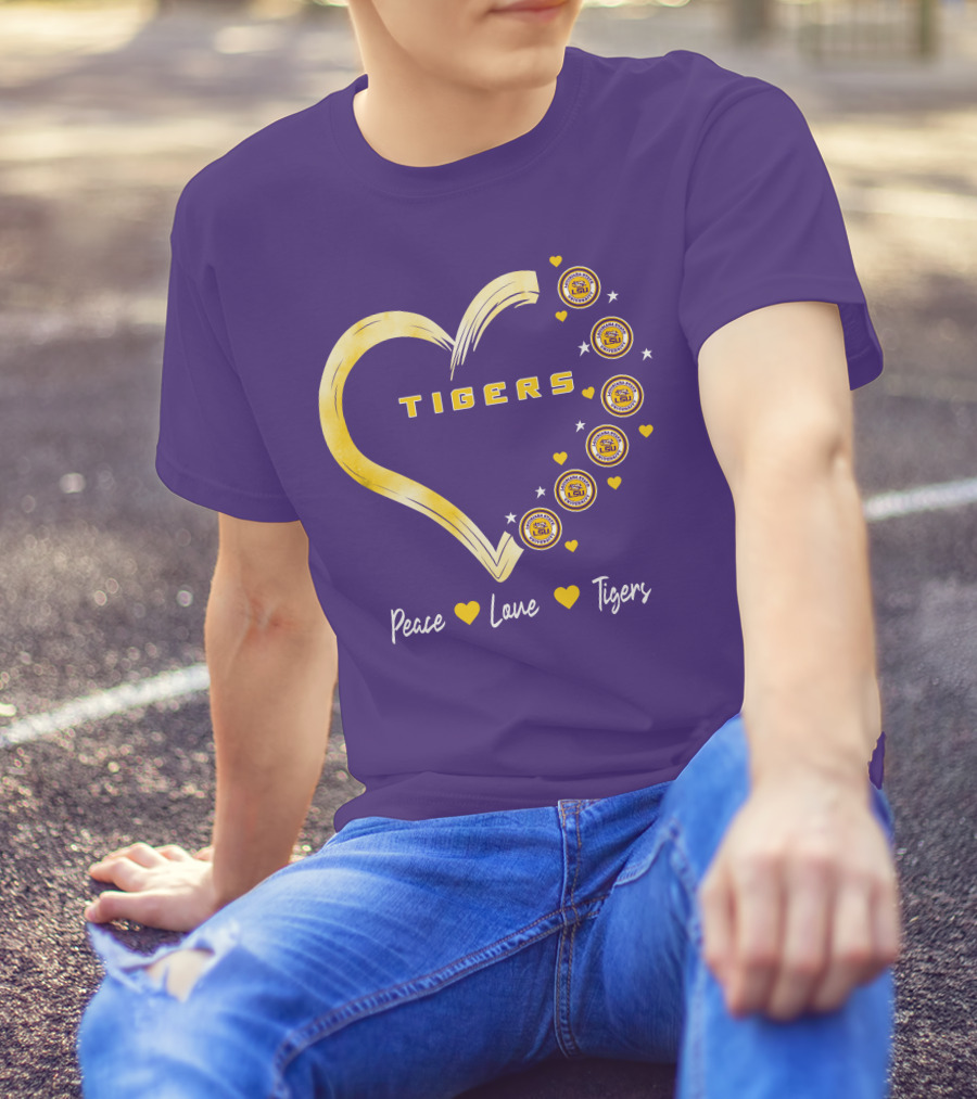 Peace Love LSU Tigers Heart Design With Logo Elements T-Shirt