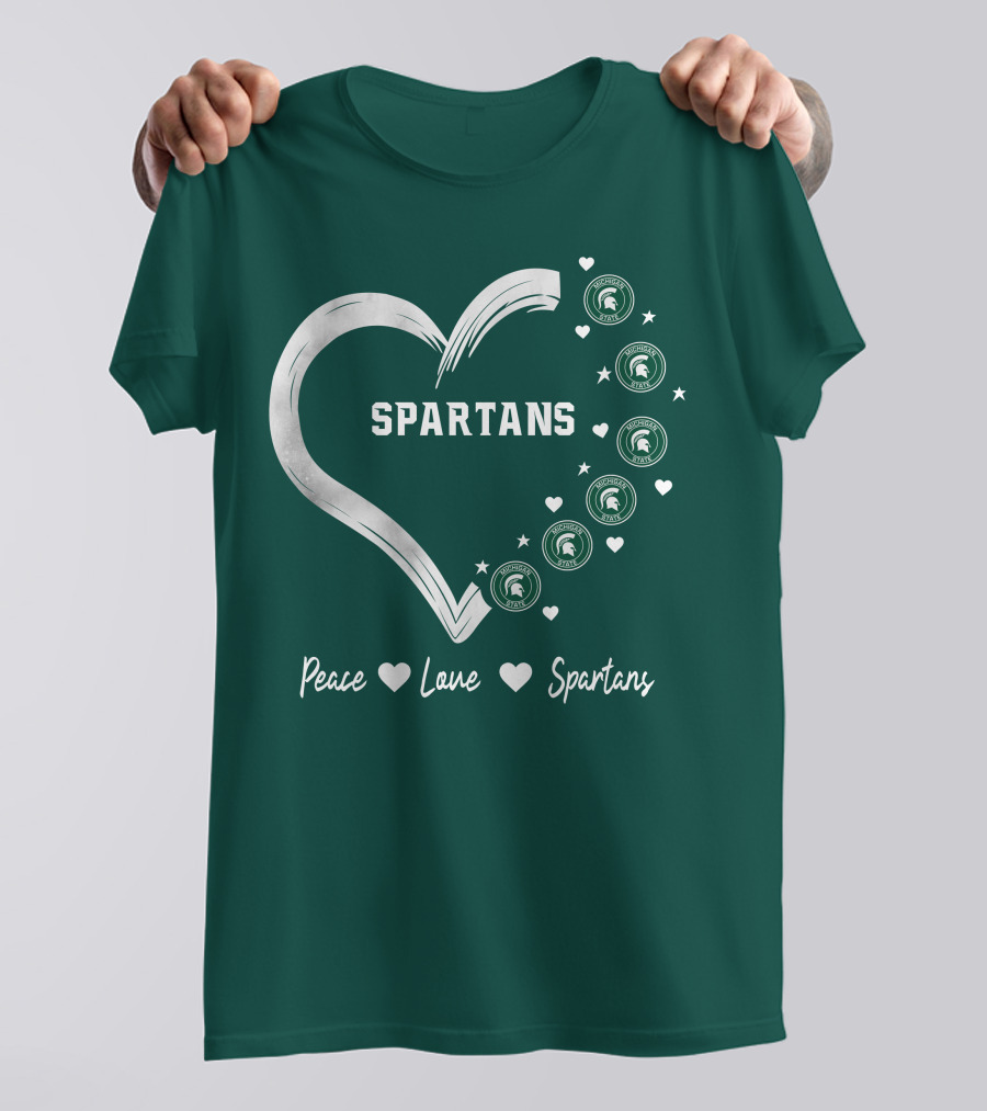 Peace Love Spartans Michigan State Spartans Heart T-Shirt