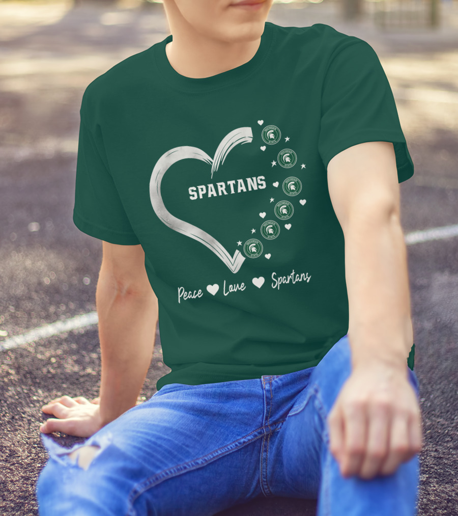 Peace Love Spartans Michigan State Spartans Heart T-Shirt