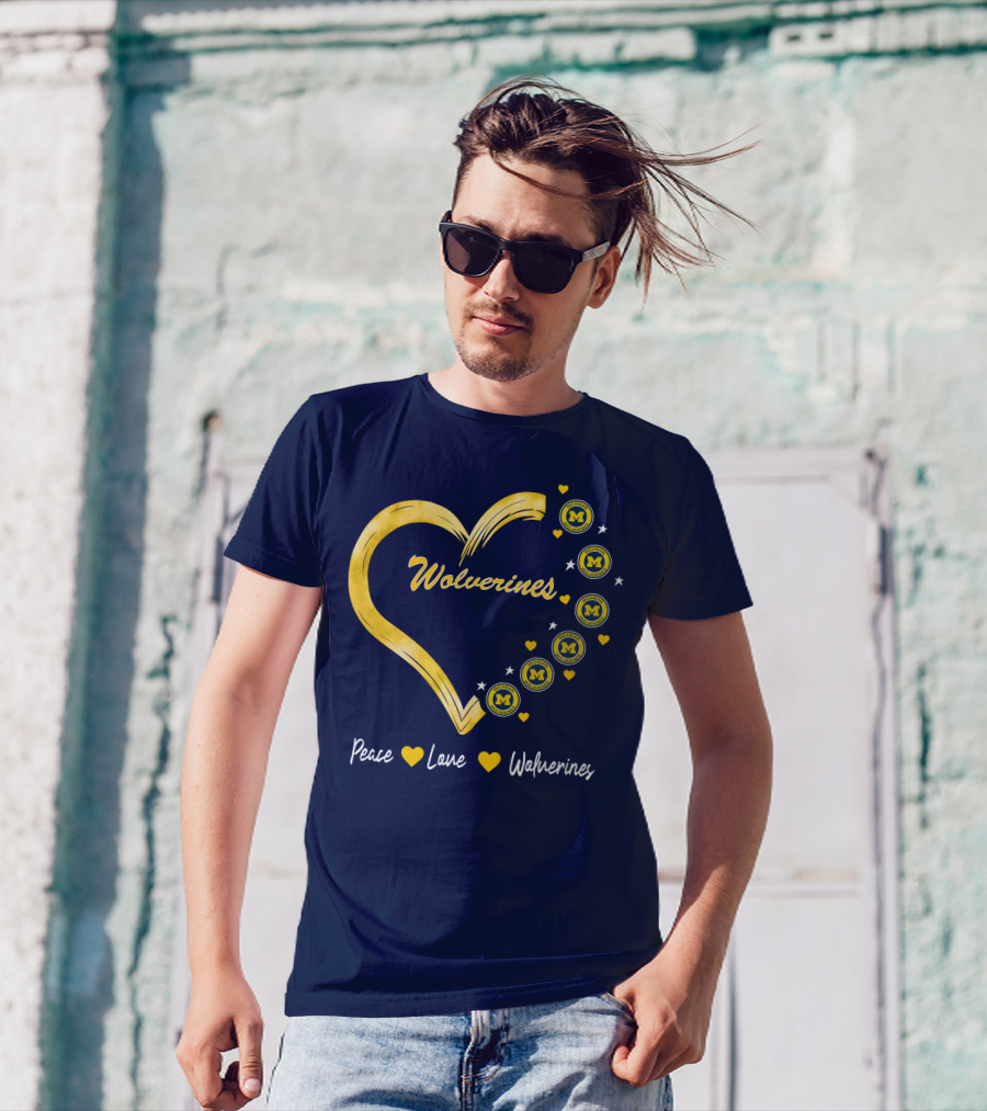 Peace Love Wolverines Heart M T-Shirt