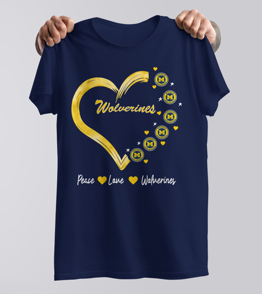 Peace Love Wolverines Heart M T-Shirt