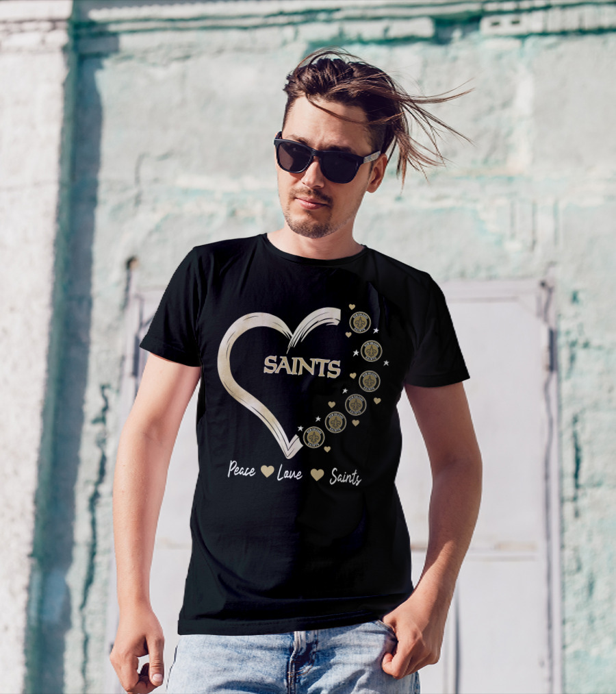 Peace Love Saints New Orleans Saints Fleur-de-Lis Heart T-Shirt