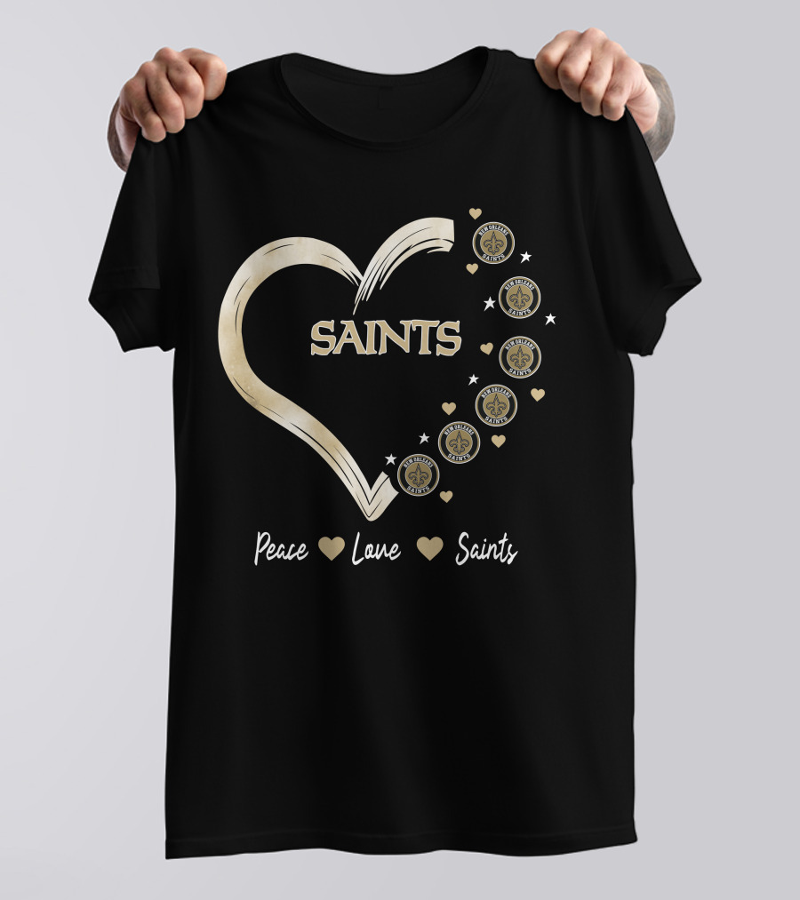 Peace Love Saints New Orleans Saints Fleur-de-Lis Heart T-Shirt