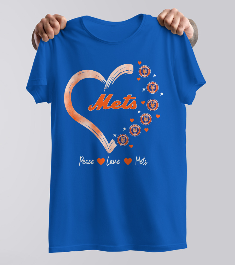 Peace Love Mets New York Mets Logos Hearts T-Shirt