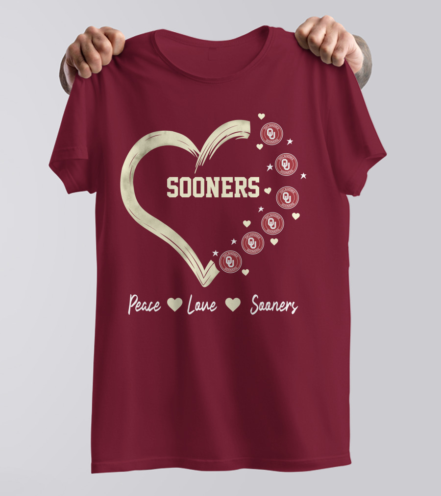 Peace Love Sooners Heart Design With OU T-Shirt