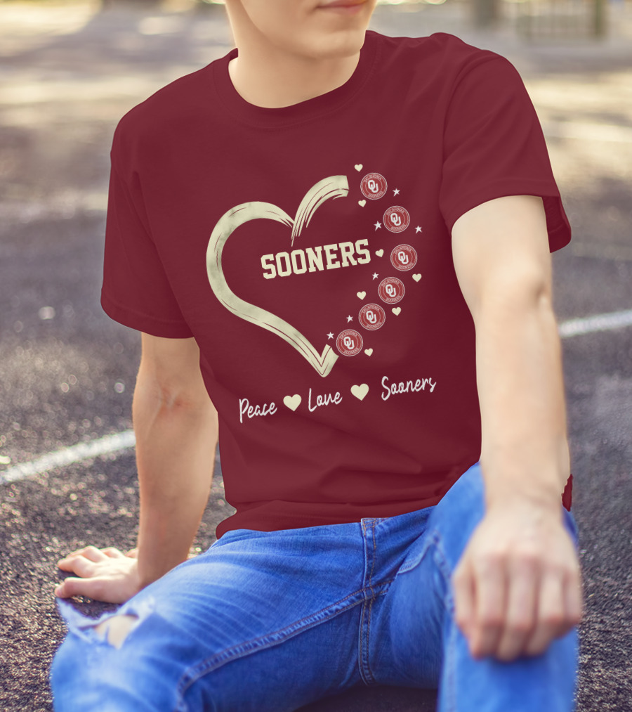 Peace Love Sooners Heart Design With OU T-Shirt